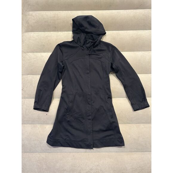 LULULEMON Womens Size 6 Black Long Hooded Jacket Coat Softshell - Picture 1 of 8